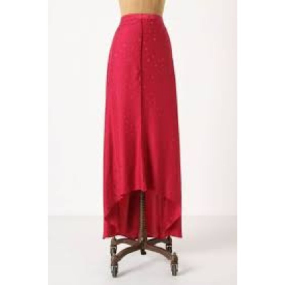 Anthropologie Leifsdottir Pink Silk High-Low Spotted Polka Dot Maxi Skirt Size 4